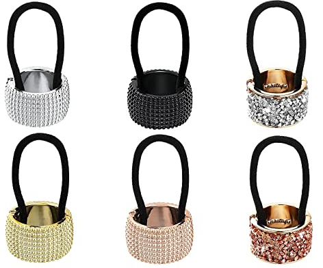 KHDULQ 6 Stücke Pferdeschwanz-Haargummi-Accessoires für Mädchen Metall-Kreis-Stirnband Elastischer Haargummi Stirnband Pferdeschwanz-Halter, für Alltags Reise Party Modefotos Usw