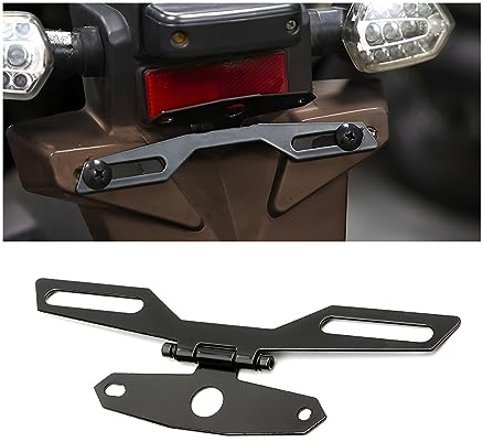 JNNJ Support de Feu Arrière de Plaque D'immatriculation Pliable, Support de Montage de Licence Réglable de Moto, Fixation de Modification de Plaque D'numéro et Lumière Arrière de Moto Universelle