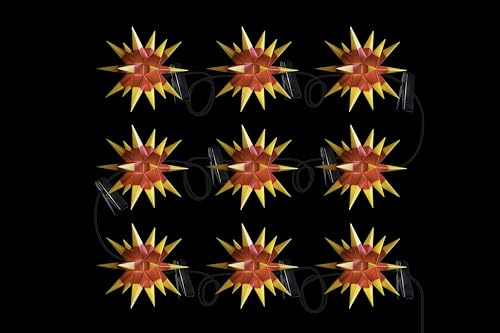 Sterntaler Sternenkette | Weihnachtsstern Kette | 9 Sterne | 18 Zacker | Rot/Gelb | 12cm | Innen und Außen | LED | Netzstecker | mit Timer