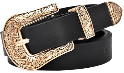EMOTTOS Damen Vintage Leder Gürtel - Schnitzerei Schnallen Gürtel Western Cowboy Cowgirl für Frauen, Gürtel mit exquisiter Schnitzerei Retro Schnalle für Jeans Kleid Kleid