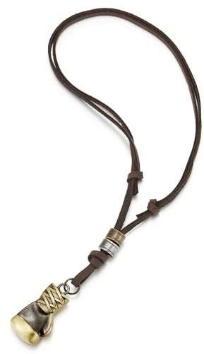 COOLSTEELANDBEYOND Hombre Guante de Boxeo Colgante Collar con Cordón de Marrón Cuero Ajustable