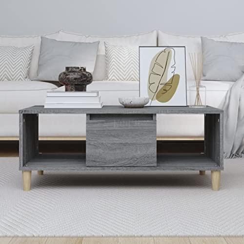 FENLAX Couchtisch aus Holzwerkstoff 90x50x36,5 cm Grau Sonoma Wohnzimmertisch Beistelltisch Center Table Coffetable Stubentisch Wohnzimmer Tisch für Couch Cauchsofa Tisch Modern