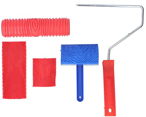 POTRUWE 5 Stück Haus-Farbroller, Holzmaserungsroller, Malwerkzeug, Strukturierte Musterkörnung mit Griff für Wand, Raum, Kunst, Farbe, Dekoration, Heimwerken