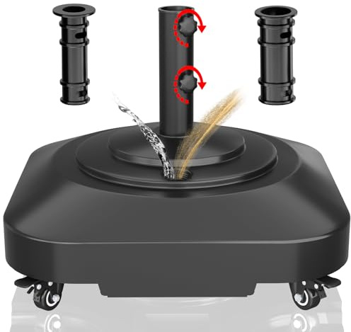PGGP 🥇 Patio Umbrella Base Heavy Duty with Wheels, Max 100lb Fillable Umbrella Stand Mobile Square Market Stand, Windproof Outdoor Umbrella Holder for Deck, Poolside, Lawn, Fits Muti Sized Umbrellas