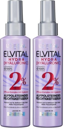 L'Oréal Paris Elvital Feuchtigkeitsspendende Spray Kur Für Glänzendes Haar, Serum Mit Hyaluron Für Einen Feuchtigkeitsboost, Hydra Hyaluronic, 150 Ml (Packung mit 2)