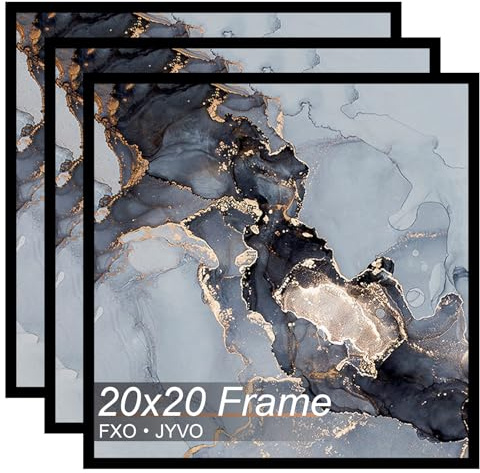 Fxojyvo 20x20 Frame Set of 3, Black Picture Frame for 20 x 20 Square Picture Poster Photo, Light Weight and High Transparent 20 by 20 Frame for Wall - 3 Pack/Black/20 x20