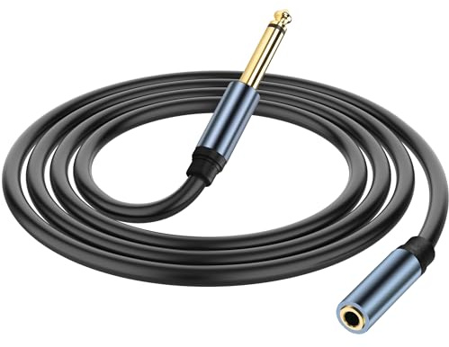 JSADZKJ Cavo di prolunga audio da 6,35 mm a 3,5 mm da 3,5 mm 1/8“ femmina TRS a 6,35 mm 1/4” maschio TS Cavo audio mono da 1/4 a 1/8 Jack Cavo convertitore Adattatore 5,9FT