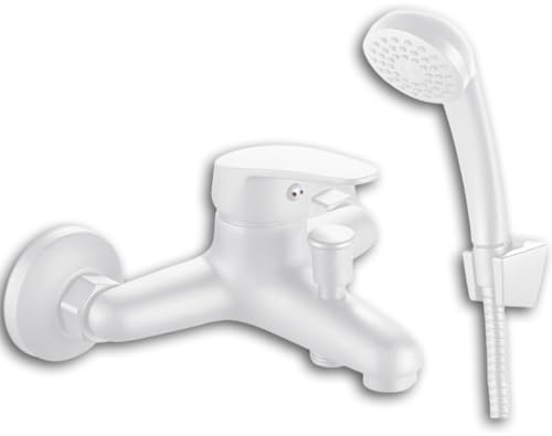 INGUZ | Rubinetto doccia con trasferimento Viggo estensibile 1,5-1,7 m | soffione con tubo | monocomando con supporto a parete | bianco