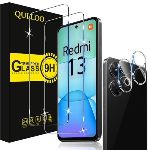 QULLOO Schutzfolie für Xiaomi Redmi 13 4G / POCO M6 4G, 2 Stück Displayschutzfolie mit 2 Stück Kameraschutz [9H Härte Gehärtetes Glas ][HD Klar Schutzglas][Anti-Kratzen Folie] | 2 Stück Displayschutzfolie, 2 Stück Kameraschutz, 9H Härte Glas, Anti-Kratzen Folie, HD Klar Schutzglas