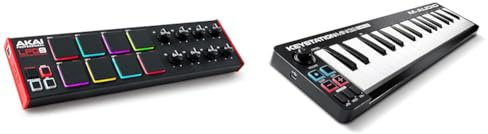 AKAI Professional LPD8 - USB MIDI Controller with 8 Responsive MPC Drum Pads for Mac and PC & M-Audio Keystation Mini 32 MK3 - USB MIDI Keyboard Controller