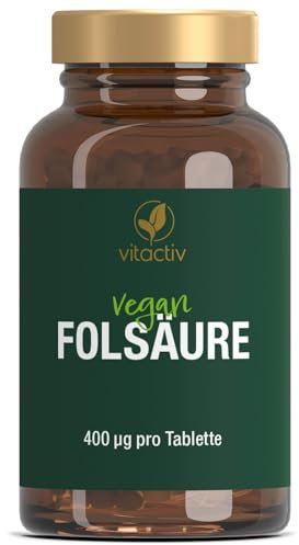 VITACTIV Folsäure 400µg - 90 Folsäure Tabletten (3 Monate) - Bei Kinderwunsch & Schwangerschaft, für Homocystein Stoffwechsel - Vegan, Hochdosiert