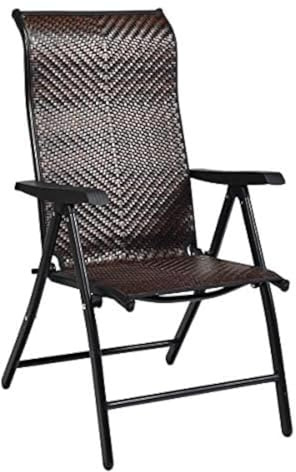Klappstuhl Polyrattan, Gartenstuhl mit 5-Fach Verstellbarer Rückenlehne, Hochlehner Balkonstuhl, wetterfester klappbarer Terrassenstuhl für Garten, Balkon, Terrasse, Braun