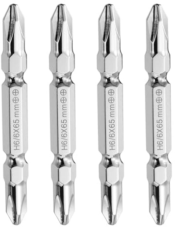 sourcing map 4pcs Magnetic Double Ended Screwdriver Bit 6mm PH2 2.56/65mm 1/4 Hex Shank CR-V Steel Two Sided Phillips Cross Screw Driver Bit for Power Screwdriver Impact Drill Tool