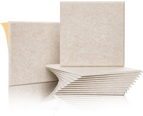 Placas de aislamiento acústico autoadhesivas, 12 unidades, paneles acústicos cuadrados, alta densidad, para estudio de grabación, oficina, estudio, espuma acústica (beige)
