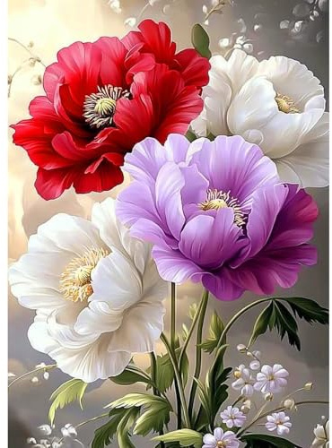 CEOVR Flores Diamond Painting Kit Completo,Amapola Tricolor Pintura Diamante 5D 30x40 cm,Pintura de Diamantes para Adultos,Decoración Hogareña