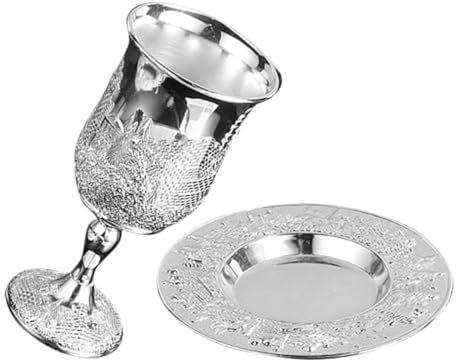 ABOOFAN Tazza Vino Kiddush Placcata Argento Con Piattino Coppa Vino Pesach Shabbos Tazze Judaica Regalo Festa Tradizionale