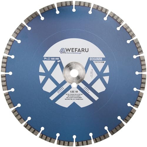 WEFARU Profi Diamanttrennscheibe 350 mm, 30,0 mm Bohrung – Lasergeschweißt für Tischsägen & Trennschleifer – Nass & Trocken – Ideal für Beton, Stahlbeton, Klinker & Baumaterial