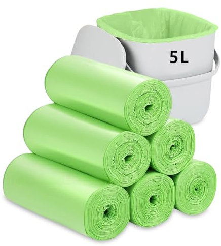 Flintronic 5L Bin Liners, 120 Counts Compostable Bags, 2.6 Gallon Thicken Food Waste Bag, Leakproof, Unscented, Heavy Duty Garbage Liner for Bedroom, Bathroom, Office, Kitchen, Green, 40 × 45 cm