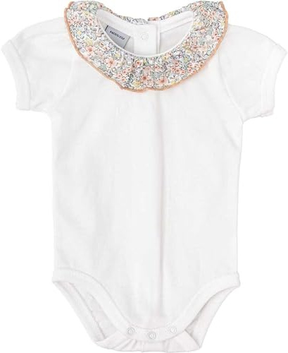 BABIDU Body Bebé Manga Corta con Cuello Volante Estampado Floral, Algodón 100%, Body Bebé Recién Nacido Suave, Hipoalergénico y Transpirable, Apertura Inferior con Corchetes, Ropa Bebé Unisex