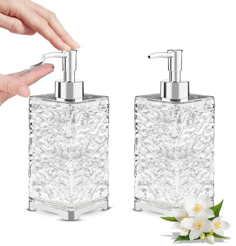 Zosenyer Dispenser Sapone Mani, 2 Pezzi Porta Sapone Liquido per Bagno e Cucina, Dispenser Shampoo, Detersivo Piatti, Mani Liquido, 400 ml Trasparente a Pressione, Forma Quadrata
