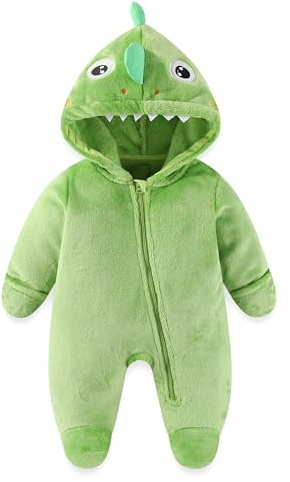 JiAmy Baby flicka pojke vinterkläder fleece dragkedja baby huva snödräkt footie unisex nyfödd bebis kläder, Dinosaurier, 6-9 Months