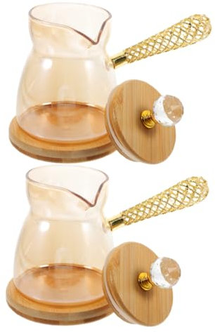 FIXOSHEE 2pcs Elegant Glass Turkish Coffee Pot Side Handle Stovetop Teapot Heat-Resistant Decorative Easy to Clean