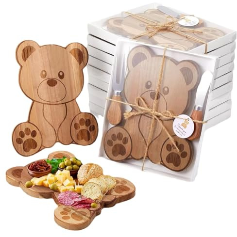 Hrlace 1 Set Cheese Board Set for Baby Shower Bear Shape Wooden Cheese Cutting Board Charcuterie Boards with Knife Forks Gift Boxes for Wedding Bridal Shower Birthday Party