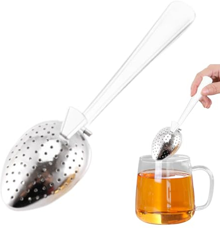Loose Tea Strainer - Stainless Steel Mesh Scoop Long Course Teaspoon Reusable Infuser for Leaf Brewing Travel Home Work Kitchen Steeping Tool Diffuser Compact Steep Filter for Tea Lovers