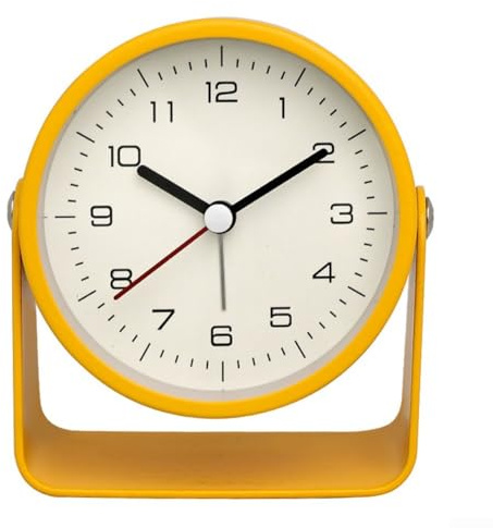 Stilvoller Metallwecker, klein, 7,6 cm, geräuschlos, schwingend, perfekt für Nachttisch oder Schreibtisch (gelb)