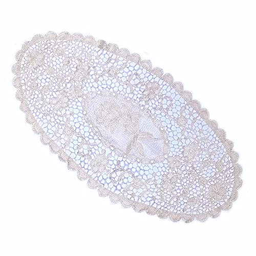 Aniyan Ovales Tischset aus Spitze 2 Stück, Bestickte Platzsets 75x38 cm, Häkeldeckchen Vintage Stil – Abwaschbar, rutschfest für Küche, Esszimmer, Hochzeit (Beige)