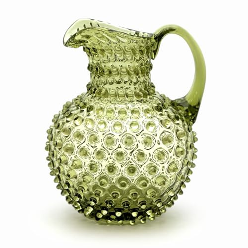 Mundgeblasener Kristallglas Krug 2 Liter | Handgefertigter Glas Karaffe für Heiß- & Kaltgetränke geeignet | Glaskaraffe | Wasserkaraffe | Getränkekanne | Blumenvase | Vase (Forest Green)