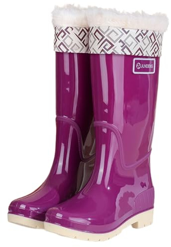 Allbestop Bottes de Pluie Femme Basse, Santiag Femme Bottes Caoutchouc Fourrées Bottines Mi-Mollet à Talon Carré pour Hiver Sorel(Violet,35)