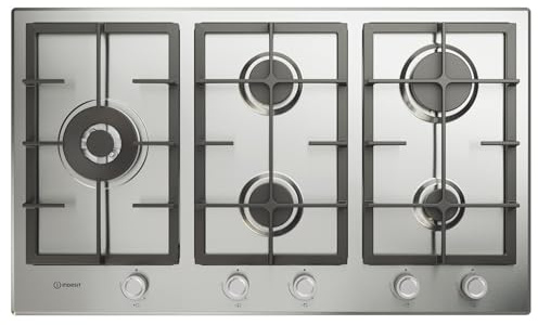 Indesit IN 9522 IX 1 piano gas inox 90cm 5 fuochi bruciatore doppia corona griglie in ghisa lavabili in lavastoviglie