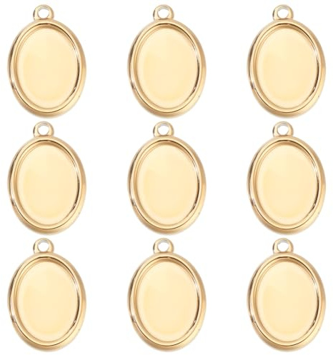 Beebeecraft 10 st cabochon infattningsberlocker, 18K guldpläterat 304 rostfritt stål, tomt hänge, infattningsbrickor basfynd för smyckestillverkning, minnesmärke, cameo fotoram, halsband
