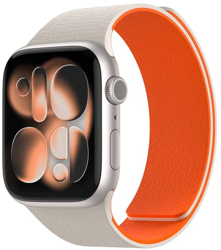 Nereides Compatible with Apple Watch Straps 42mm 41mm 40mm 38mm, Soft Magnetic Silicone Replacement Band for iWatch Series 11 10 9 8 7 6 5 4 SE SE2 SE3 3 2 1 (Starlight+Orange)