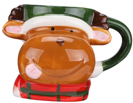 Sewroro Tazza di Natale in Ceramica Renna Creativa, Tazza da Caffè e Latte, Adatta per Casa, Ufficio e Feste Natalizie, Set da 1 Pezzo, Design Pratico e Resistente