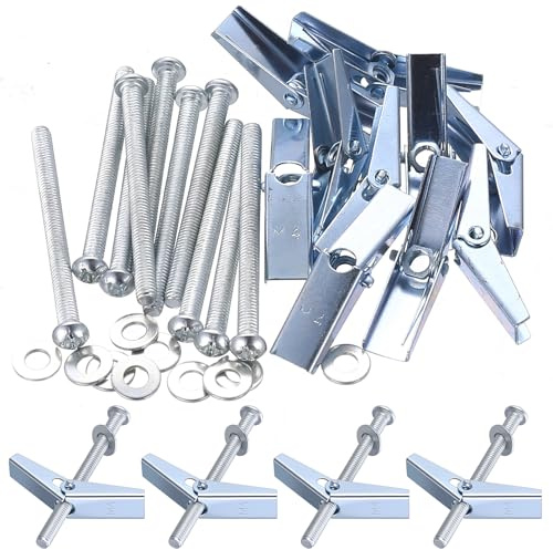 qxayxa 10 uds tacos basculantes M4×50 con tornillo y tuerca, para pladur | Perno basculante M4×50 con tuerca mariposa; para placa de yeso/pladur; gran sujeción en estantes/lámparas; montaje fácil.