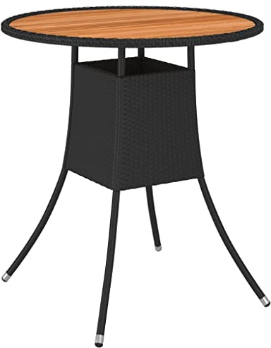 VIHHQGC Solid Acacia Wood Slatted Top Outdoor Table with Lightweight PE Rattan and Powder Coated Steel Frame for Garden Dining