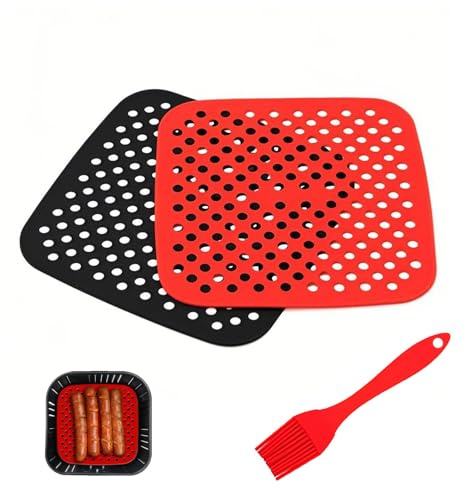 2 Molde Silicona Freidora de Aire,Bandeja para Freidora de Aire sin aceite,Antiadherentes Recipiente Air Fryer para freidoras de aire,papel de horno de silicona (cuadrado de 21,5 cm)