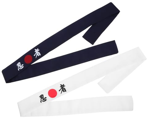 SHYCELOHES 2 Stück Japanisches Ninja Stirnband aus Baumwolle Atmungsaktiv und Haare Festhaltend Modisch und Praktisch für Yoga und Kochen Geeignet