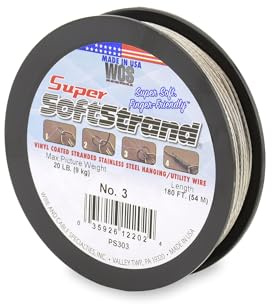 Super Softstrand, Vinyl-Coated Stranded Stainless Steel Picture Wrapping Wire, Size #3, 20 lb / 9 kg, 180 ft / 54 m