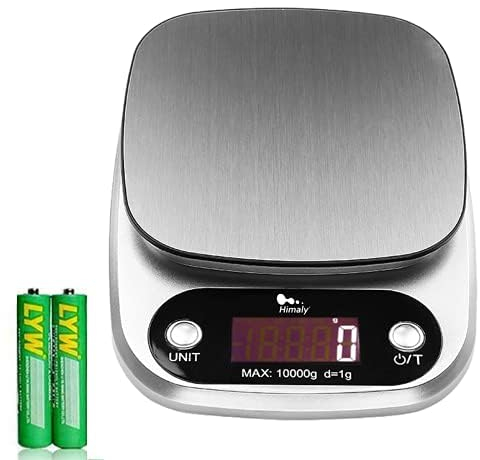 himaly Báscula de Cocina Digital 10kg/1g de Acero Inoxidable Medición de Alta Precisión Báscula de Alimentos Multifuncional Pantalla LCD Peso de la Cocina