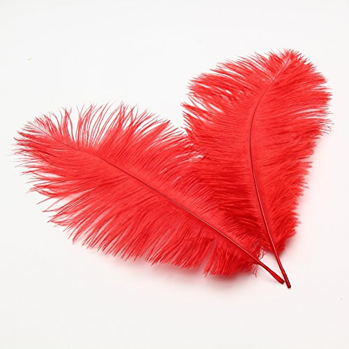 Sowder 14-16inch(35-40cm) Ostrich Feathers Plume for Wedding Centerpieces Home Decoration Pack of 10pcs(red)