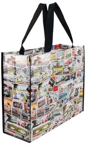 BRISA VW Collection - Volkswagen Borsa da shopping riutilizzabile con motivo VW T1 Bulli Bus (Stamps/Colorato)