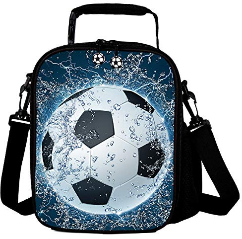 7-Mi Portable Kids Lunch Box Bag, Reusable Insulated Lunch Tote Kids Boys Girls Washable Crossbody Lunch Container Food Carrier Football Printed For 36 months To 7 Years