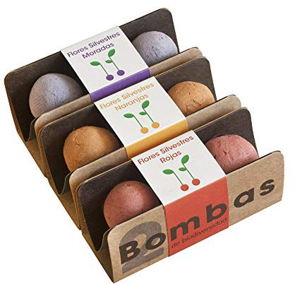 Pack 6 Bombas de Semillas – Flores Silvestres Rojas, Naranjas y Moradas | Fácil de Usar | Regalo Original para Jardinería | Resetea