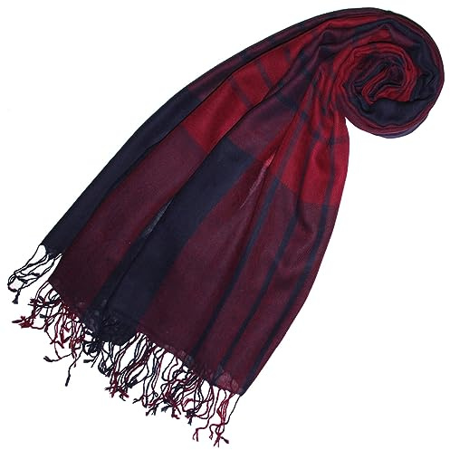 Lorenzo Cana Luxus Damen Pashmina Schal Schaltuch 50% Kaschmir 50% Wolle Stola Tuch Damenschal Damentuch Blau Ocker Rot 78651