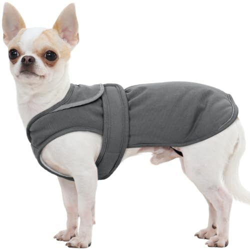 Kuoser Hundemantel Wasserdicht für kleine Hunde, Wintermantel Hund, Grau XS | Hundemantel Winter mit Reißverschluss, Klettverschluss & Reflektorstreifen, Hundejacke für kleine, mittelgroße & große Hunde
