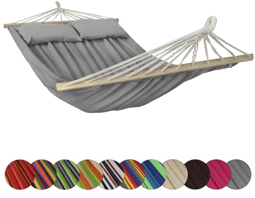BB Sport Stabhängematte 240 x 150cm Hängematte inkl. 2 Kissen max. 300 kg 2 Personen Doppelhängematte Outdoor, Farbe:Karst