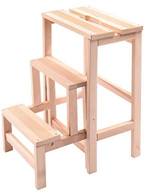 HOUSE COLLECTION Sgabello Scala, in Legno Naturale, richiudibile, salvaspazio, 3 gradini, 23 x 38 x 57 cm
